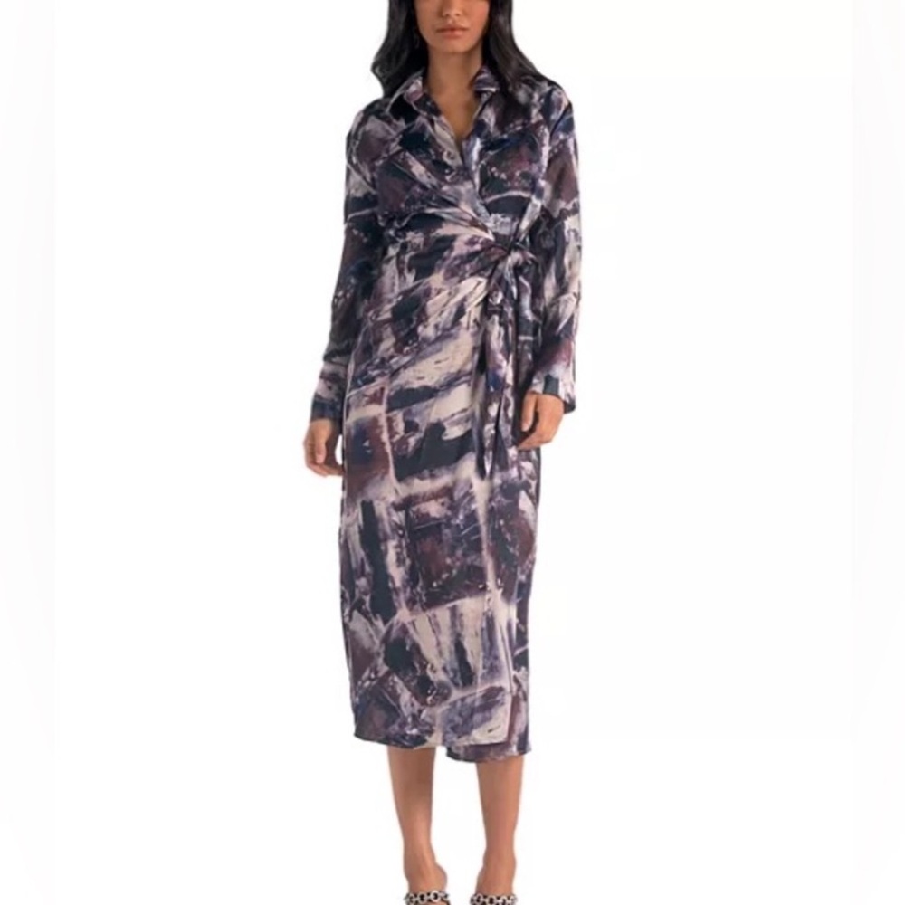 Elan Artistic Print Midi Dress - Black and Brown